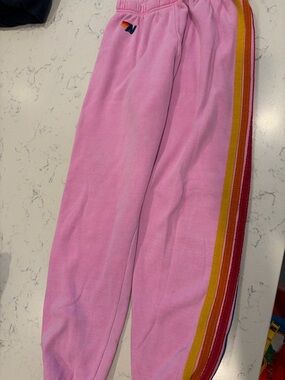 Aviator Nation Pink Sweatpants with Rainbow Side Stripes